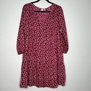 GAP Magenta Pink Floral Print Dress 3/4 Sleeves Size Medium Cotton Blend Midi